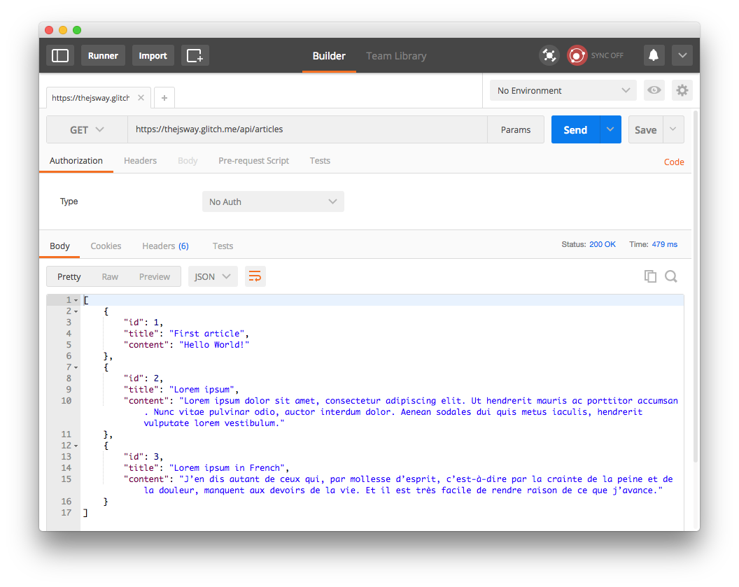 API result in Postman